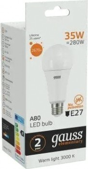 Лампа светодиодная GAUSS A67 elementary a67 35w 2670lm 3000k e27 led [70215]