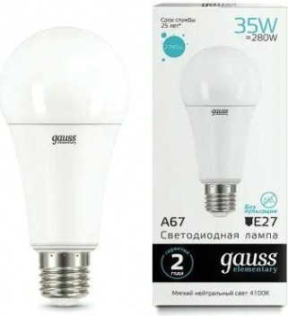 Лампа светодиодная GAUSS A67 elementary a67 35w 2740lm 4100k e27 led [70225]