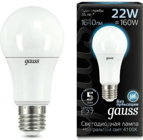 Лампа светодиодная GAUSS A70 a70 22w 2000lm 4100k e27 led [102502222]