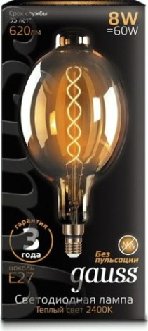 Лампа светодиодная GAUSS BT180 filament 8w 620lm 2400к е27 golden flexible led [152802008]