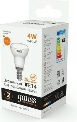 Лампа светодиодная GAUSS elementary r39 4w 300lm 3000k e14 [63114]