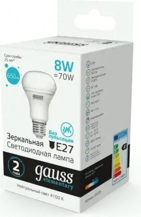 Лампа светодиодная GAUSS elementary r63 8w 650lm 4100k е27 [63228]