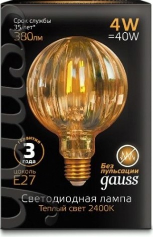 Лампа светодиодная GAUSS G100 filament 4w 380lm 2400к е27 golden baloon led [147802004]