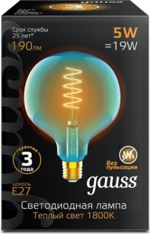 Лампа светодиодная GAUSS G125 filament 5w 190lm 1800к е27 sky blue flexible led [1013802105]