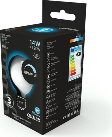 Лампа светодиодная GAUSS G200 filament 14w 1170lm 4100к е27 milky диммируемая le [153202214-D]