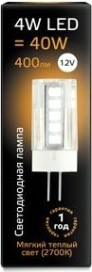 Лампа светодиодная GAUSS G4 g4 12v 4w 400lm 2700k керамика led [207307104]