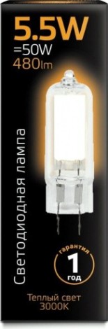 Лампа светодиодная GAUSS G4 g4 ac220-240v 5.5w 480lm 3000k стекло led [107807105]