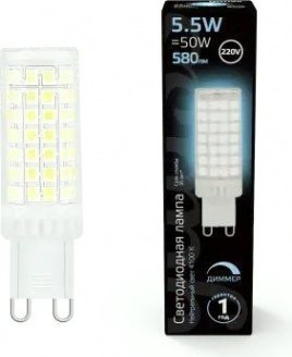 Лампа светодиодная GAUSS G9 g9 ac185-265v 5,5w 550lm 4100k керамика диммируема [107309255-D]