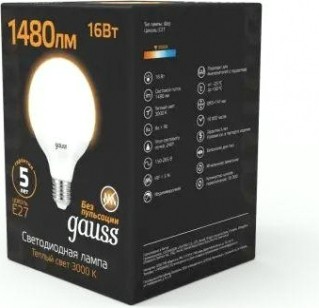 Лампа светодиодная GAUSS G95 g95 16w 1480lm 3000k e27 led [105102116]