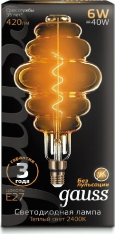 Лампа светодиодная GAUSS Honeycomb filament 6w 420lm 2400к е27 golden flexible led [158802006]