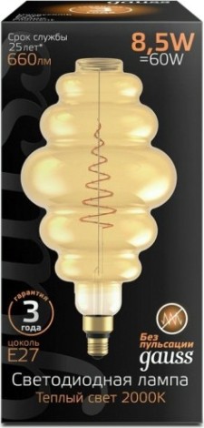 Лампа светодиодная GAUSS Honeycomb filament 8.5w 660lm 2000к е27 golden led [161802105]