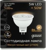 Лампа светодиодная GAUSS MR16 12v 5w 500lm 3000k gu5.3 led [201505105]