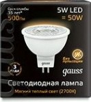 Лампа светодиодная GAUSS MR16 5w 500lm 3000k gu5.3 led [101505105]