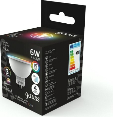 Лампа светодиодная GAUSS MR16 6w gu5.3 rgbw+димирование led [101105406]