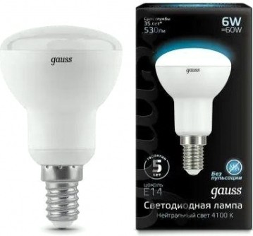 Лампа светодиодная GAUSS R50 r50 6w 530lm 4100k е14 led [106001206]