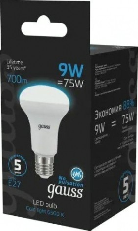 Лампа светодиодная GAUSS R63 r63 9w 700lm 6500k e27 led [106002309]