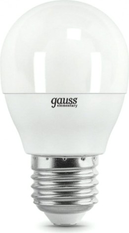 Лампа светодиодная GAUSS Шар elementary шар 6w 420lm 3000k е27 led [53216]