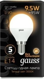 Лампа светодиодная GAUSS Шар шар 9.5w 890lm 3000k e14 led [105101110]