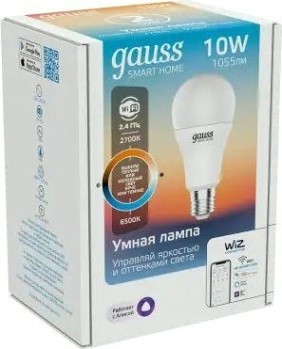 Лампа светодиодная GAUSS Smart home a60 10w 1055lm 2700-6500к e27 диммируемая led [1080112]