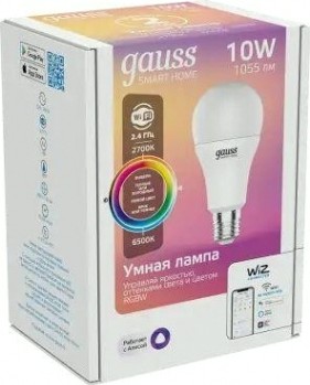 Лампа светодиодная GAUSS Smart home a60 10w 1055lm 2700-6500к e27 rgbw [1180112]