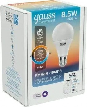 Лампа светодиодная GAUSS Smart home a60 8,5w 806lm 2700-6500к e27 диммируемая led [1130112]