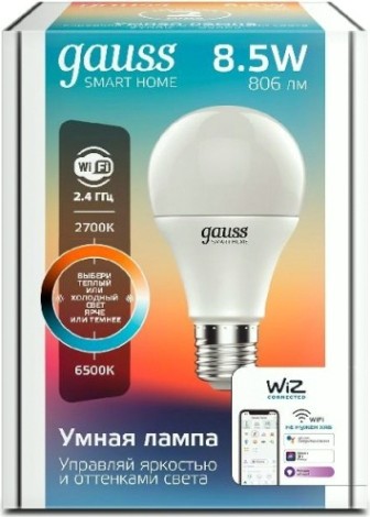 Лампа светодиодная GAUSS Smart home a60 8,5w 806lm 2700-6500к e27 диммируемая led [1130112]
