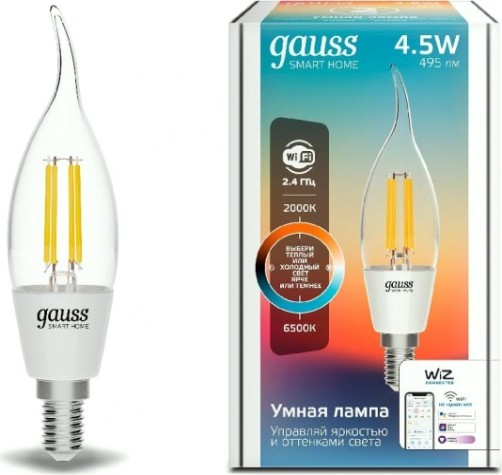 Лампа светодиодная GAUSS Smart home filament сf35 4,5w 495lm 2000-6500к e14 [1280112]