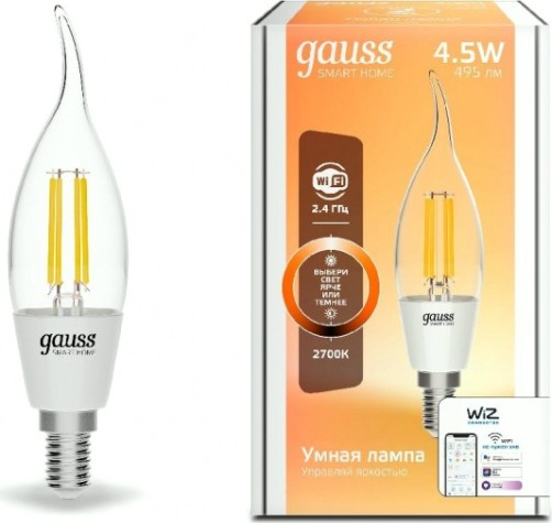 Лампа светодиодная GAUSS Smart home filament сf35 4,5w 495lm 2700к e14 диммируемая led [1260112]