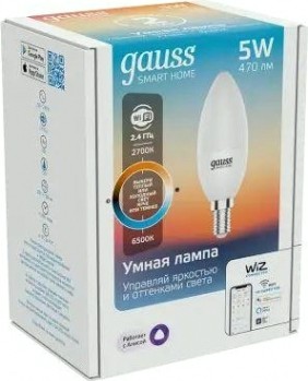 Лампа светодиодная GAUSS Smart home с37 5w 470lm 2700-6500к е14 диммируемая led [1110112]