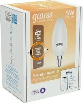 Лампа светодиодная GAUSS Smart home с37 5w 470lm 2700к е14 диммируемая led [1100112]