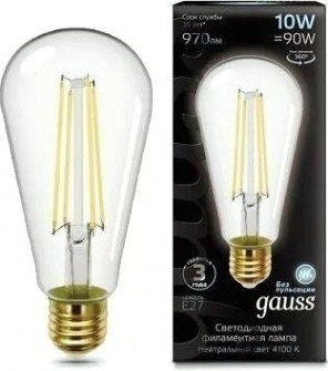 Лампа светодиодная GAUSS ST64 filament 10w 970lm 4100к е27 led [157802210]