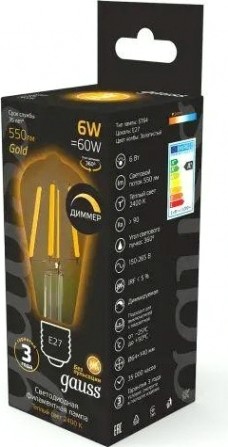 Лампа светодиодная GAUSS ST64 filament 6w 620lm 2400к е27 golden диммируемая led [102802006-D]