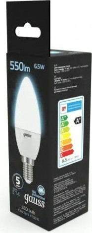 Лампа светодиодная GAUSS Свеча 6.5w 550lm 4100к e14 led [103101207]