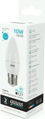 Лампа светодиодная GAUSS Свеча elementary 10w 750lm 4100k e27 led [30220]