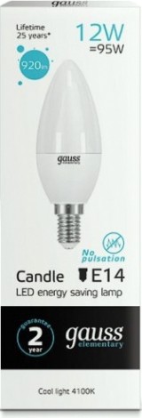 Лампа светодиодная GAUSS Свеча elementary 12w 920lm 4100k е14 led [33122]