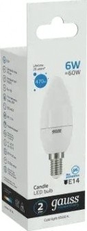 Лампа светодиодная GAUSS Свеча elementary 6w 470lm 6500k е14 led [33136]