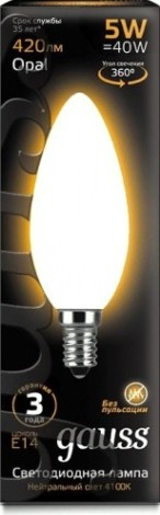 Лампа светодиодная GAUSS Свеча filament 5w 420lm 2700к е14 milky led [103201105]