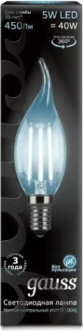 Лампа светодиодная GAUSS Свеча filament на ветру 5w 450lm 4100к е14 led [104801205]