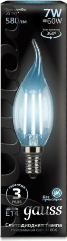 Лампа светодиодная GAUSS Свеча filament на ветру 7w 580lm 4100к е14 led [104801207]
