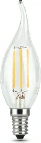 Лампа светодиодная GAUSS Свеча filament на ветру 7w 580lm 4100к е14 шаг. диммиров [104801207-S]