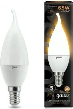 Лампа светодиодная GAUSS Свеча на ветру 6.5w 520lm 3000k e14 led [104101107]