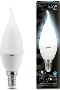 Лампа светодиодная GAUSS Свеча на ветру 6.5w 550lm 4100k e14 led [104101207]