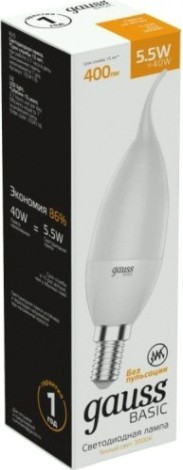 Лампа светодиодная GAUSS Свеча на ветру basic 5,5w 400lm 3000k e14 led [1034116]