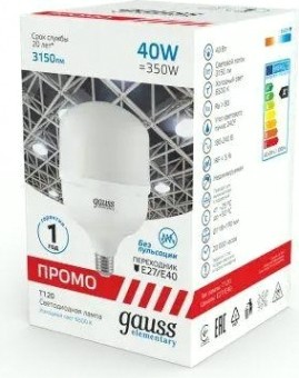 Лампа светодиодная GAUSS T120 elementary 40w 3150lm 6500k e27/e40 promo led [60434]