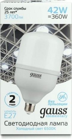 Лампа светодиодная GAUSS T120 elementary 42w 3700lm 6500k e27 led [63234]