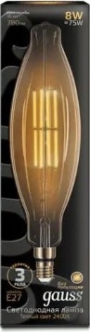 Лампа светодиодная GAUSS T120 filament 6w 780lm 2400к е27 golden straight led [155802008]