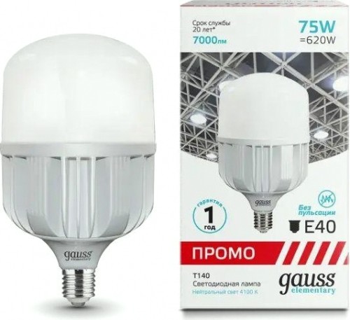 Лампа светодиодная GAUSS Т140 elementary 75w 7000lm 4100k e40 promo led [60428]