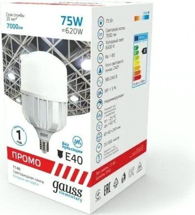 Лампа светодиодная GAUSS Т140 elementary 75w 7000lm 6500k e40 promo led [60438]