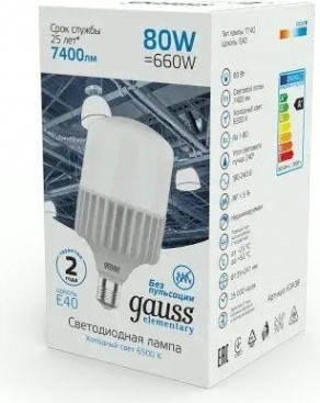 Лампа светодиодная GAUSS T140 elementary 80w 6400lm 6500k e40 led [63438]