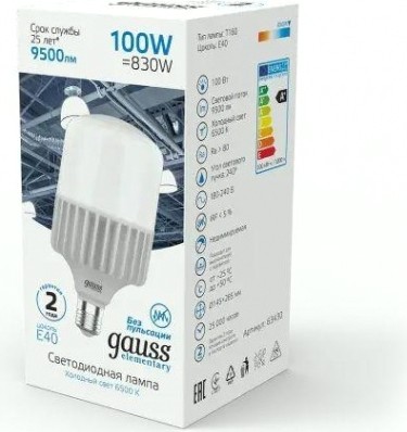 Лампа светодиодная GAUSS T160 elementary 100w 9500lm 6500k e40 led [63430]